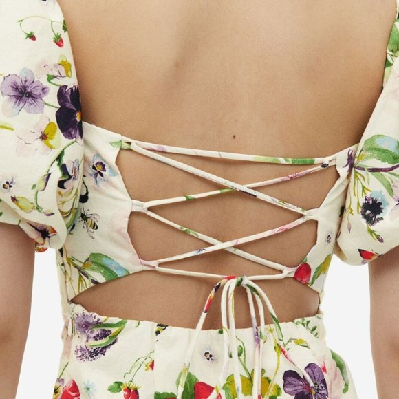 H&M Off-the-shoulder Puff-sleeve Cream Floral Dress - Picture 5 of 8